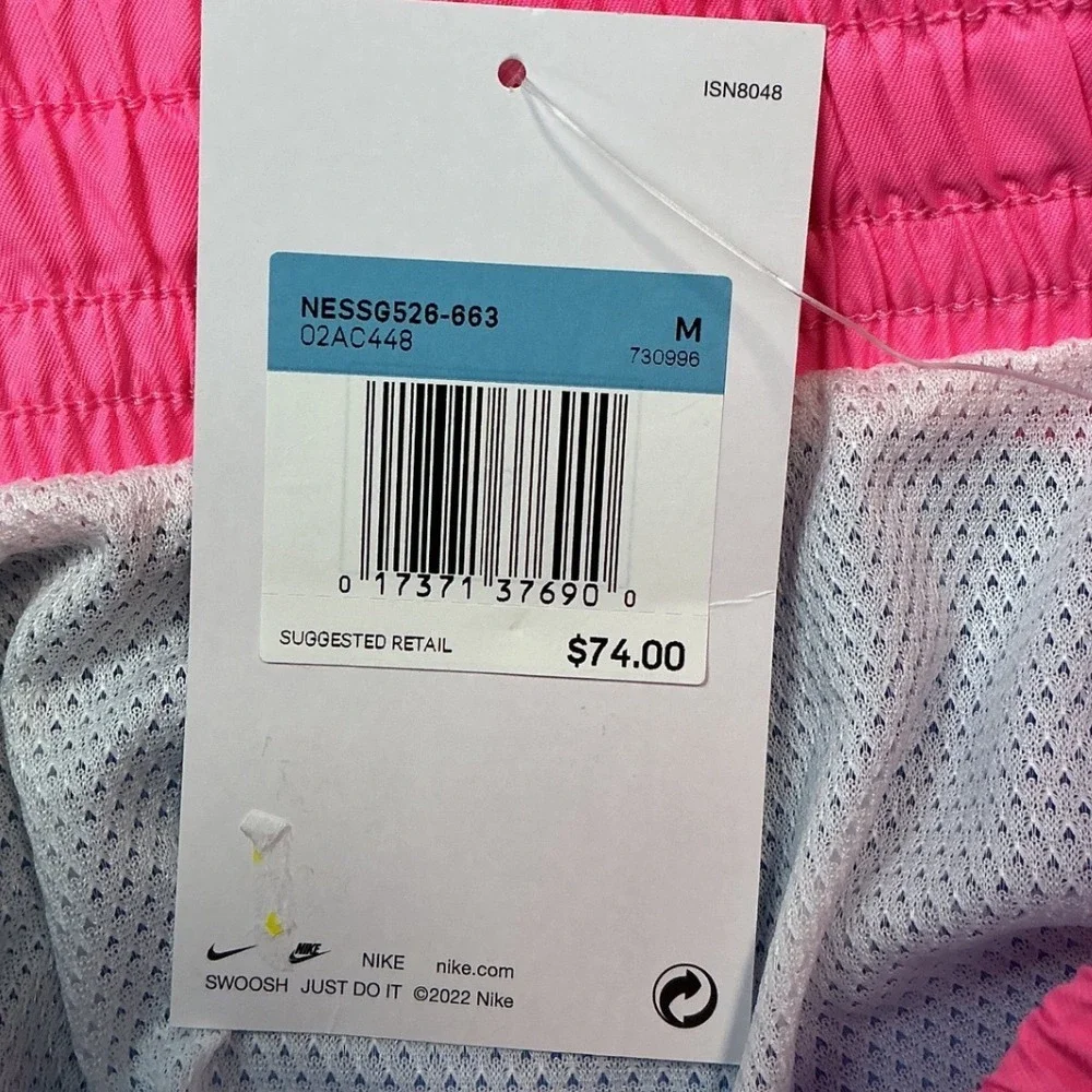 Nike Swim Breaker Brief Lined Trunks Men Medium Pink Blue Striped New With Tags